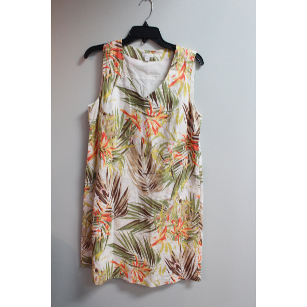 J Jill Birds of Paradise Tropical Palm Linen Dress with Pockets Size S